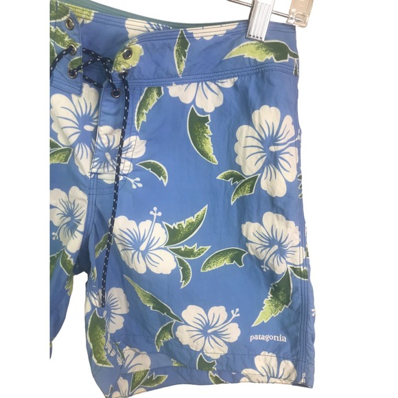 Patagonia Women Board Short Swim trunks Blue White Green Floral Drawstring 5 / S - Picture 6 of 13